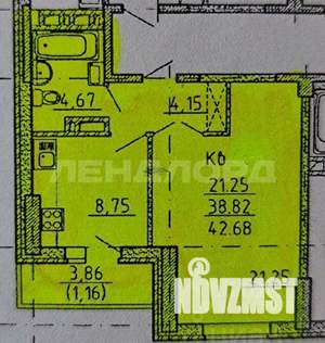 1-к квартира, вторичка, 42м2, 12/27 этаж