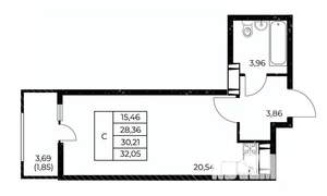Студия квартира, вторичка, 32м2, 4/25 этаж