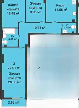 3-к квартира, вторичка, 77м2, 16/25 этаж