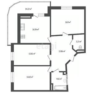 3-к квартира, вторичка, 90м2, 16/24 этаж