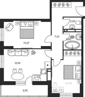3-к квартира, строящийся дом, 70м2, 4/20 этаж
