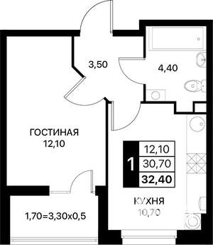 1-к квартира, вторичка, 32м2, 2/20 этаж