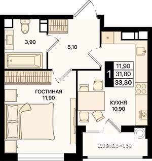 1-к квартира, вторичка, 33м2, 5/15 этаж