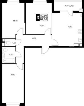 3-к квартира, вторичка, 83м2, 6/12 этаж