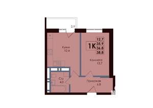 1-к квартира, вторичка, 37м2, 18/25 этаж