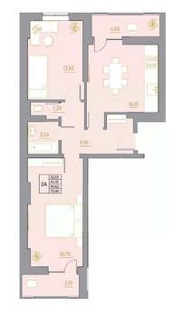 2-к квартира, вторичка, 71м2, 21/22 этаж