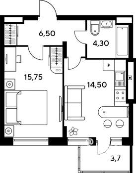 2-к квартира, строящийся дом, 46м2, 3/9 этаж