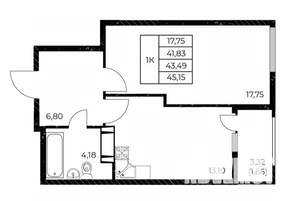 1-к квартира, вторичка, 45м2, 18/25 этаж