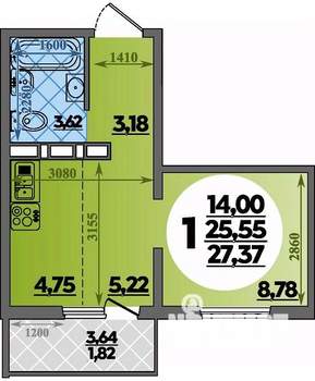 Студия квартира, вторичка, 27м2, 16/17 этаж