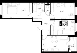 3-к квартира, вторичка, 79м2, 4/20 этаж