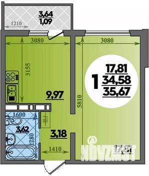 1-к квартира, вторичка, 36м2, 17/18 этаж