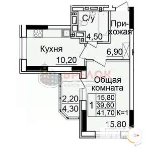 1-к квартира, вторичка, 42м2, 12/24 этаж