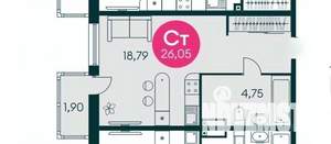 Студия квартира, вторичка, 26м2, 24/25 этаж