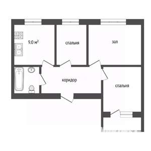 3-к квартира, вторичка, 61м2, 1/9 этаж