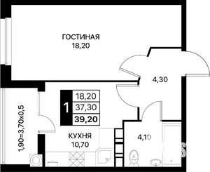1-к квартира, вторичка, 39м2, 3/20 этаж