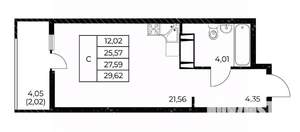 Студия квартира, вторичка, 30м2, 13/25 этаж