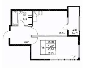 1-к квартира, вторичка, 46м2, 4/25 этаж