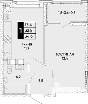 1-к квартира, вторичка, 35м2, 8/24 этаж