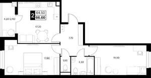 2-к квартира, вторичка, 67м2, 2/20 этаж
