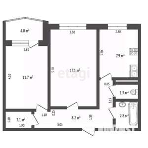 2-к квартира, вторичка, 53м2, 8/10 этаж