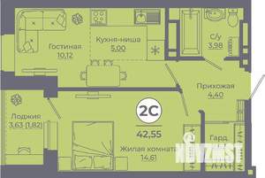 2-к квартира, вторичка, 42м2, 23/24 этаж