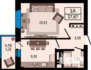1-к квартира, вторичка, 38м2, 17/24 этаж