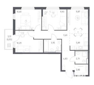 3-к квартира, вторичка, 70м2, 4/17 этаж