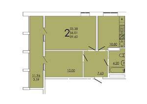 2-к квартира, вторичка, 60м2, 14/24 этаж