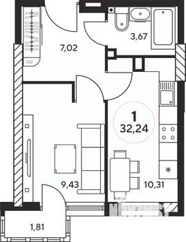 Студия квартира, сданный дом, 32м2, 8/25 этаж