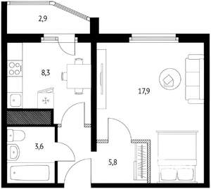 1-к квартира, вторичка, 38м2, 6/10 этаж