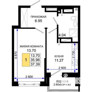 1-к квартира, вторичка, 37м2, 20/25 этаж