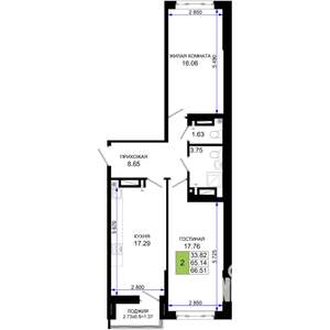 2-к квартира, вторичка, 67м2, 6/25 этаж