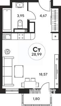 Студия квартира, вторичка, 29м2, 21/25 этаж