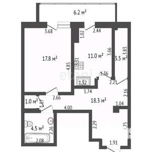 1-к квартира, вторичка, 56м2, 17/19 этаж