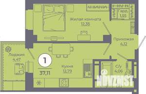 1-к квартира, вторичка, 37м2, 13/24 этаж
