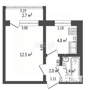 Студия квартира, вторичка, 20м2, 2/9 этаж