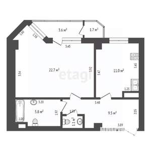 1-к квартира, вторичка, 53м2, 12/19 этаж