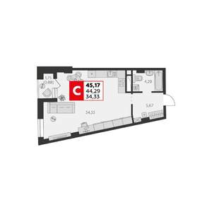 Студия квартира, строящийся дом, 45м2, 5/22 этаж