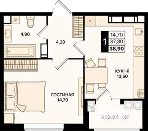 1-к квартира, вторичка, 39м2, 13/20 этаж