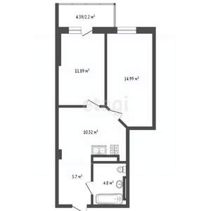 2-к квартира, вторичка, 53м2, 14/24 этаж