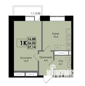 1-к квартира, вторичка, 37м2, 14/22 этаж