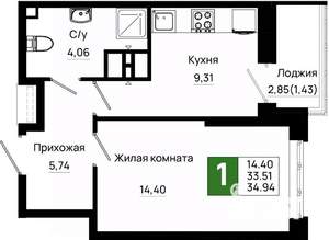 1-к квартира, вторичка, 35м2, 25/25 этаж