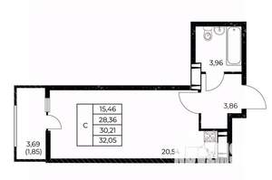 Студия квартира, вторичка, 32м2, 18/25 этаж