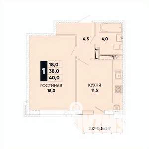 1-к квартира, вторичка, 40м2, 17/22 этаж