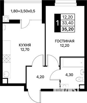 1-к квартира, вторичка, 35м2, 2/20 этаж
