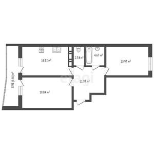 2-к квартира, вторичка, 78м2, 17/19 этаж