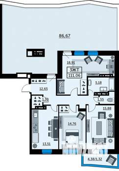 3-к квартира, строящийся дом, 111м2, 12/12 этаж