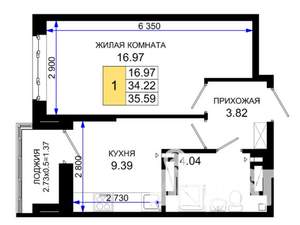 1-к квартира, вторичка, 36м2, 10/25 этаж