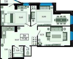 3-к квартира, вторичка, 77м2, 3/24 этаж