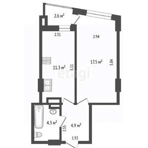 1-к квартира, вторичка, 38м2, 7/25 этаж